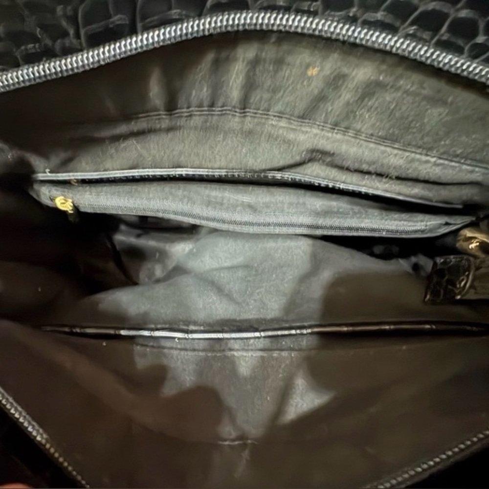 Black Croc-Embossed Shoulder Tote with Gold Accent - Picture 8 of 11